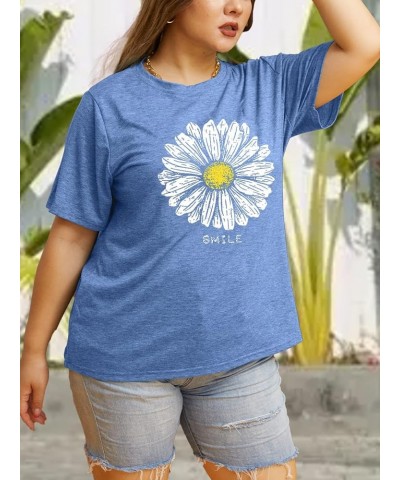 Womens Plus Size Tops Casual Daisy Graphic T Shirts Short/Bell Sleeve Loose Summer Blouse G-blue1 $11.54 Blouses