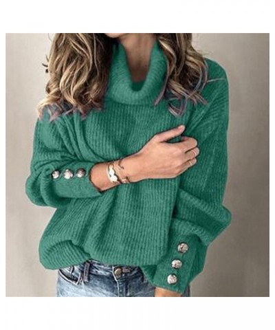 Womens Plus Size Black Turtleneck Collar Tops Loose Casual Button Long Sleeve Solid Color Knitted Sweater Warm Green $5.58 Sw...