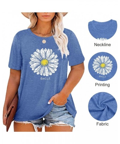 Womens Plus Size Tops Casual Daisy Graphic T Shirts Short/Bell Sleeve Loose Summer Blouse G-blue1 $11.54 Blouses