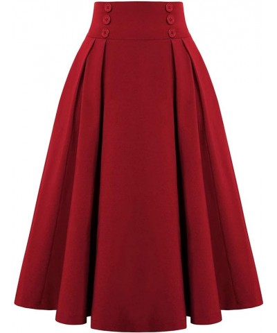 Women A-Line Pleated Skirts Bandage Elastic Waist Skirts Solid Color Flowy Knee Length Skirt Business Skirts T1-red $6.41 Skirts