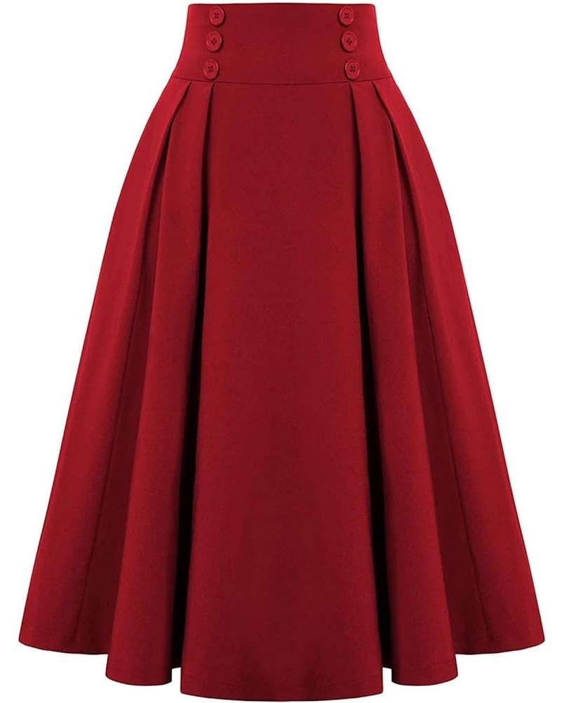 Women A-Line Pleated Skirts Bandage Elastic Waist Skirts Solid Color Flowy Knee Length Skirt Business Skirts T1-red $6.41 Skirts