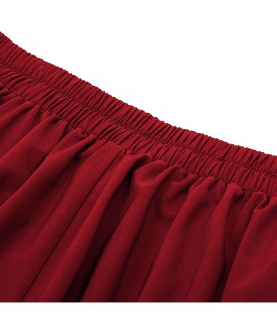 Women A-Line Pleated Skirts Bandage Elastic Waist Skirts Solid Color Flowy Knee Length Skirt Business Skirts T1-red $6.41 Skirts