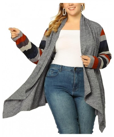 Women's Plus Size Cardigan Open Front Long Sleeve Lightweight 2023 Stripe Splicing Long Cardigans Gray $15.98 Sweaters