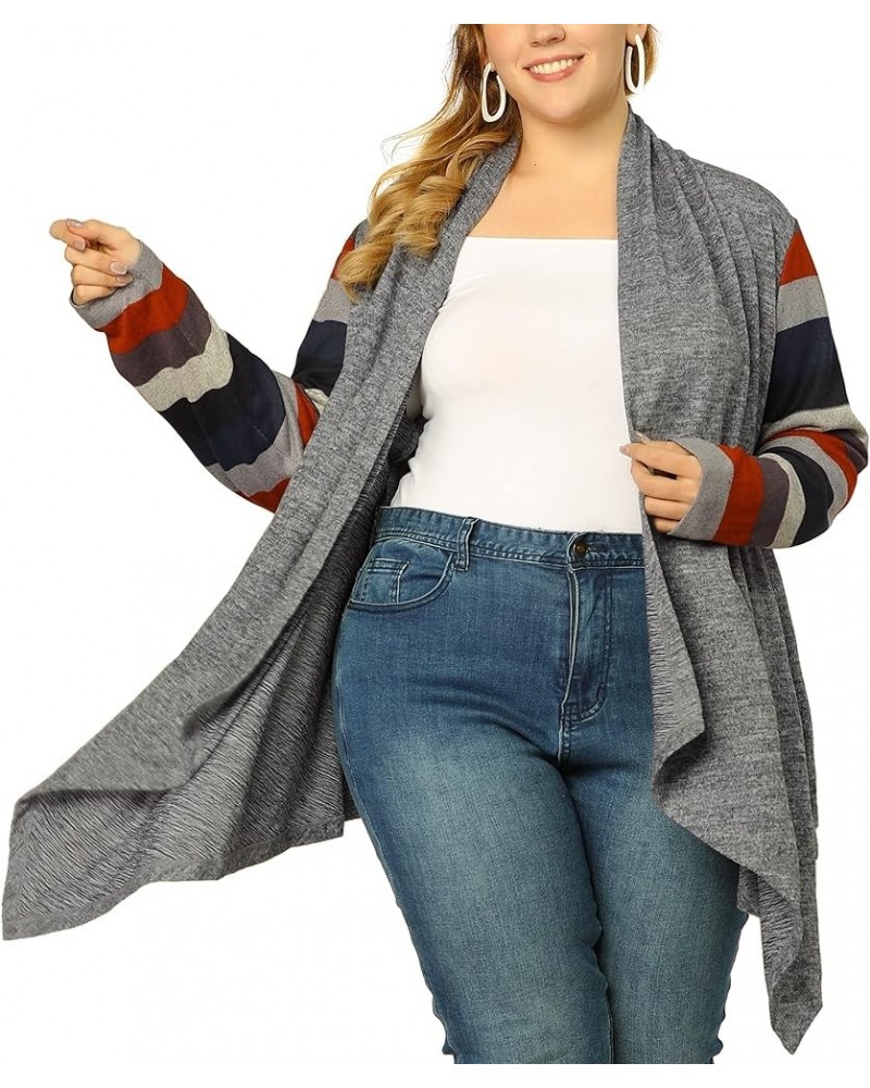 Women's Plus Size Cardigan Open Front Long Sleeve Lightweight 2023 Stripe Splicing Long Cardigans Gray $15.98 Sweaters