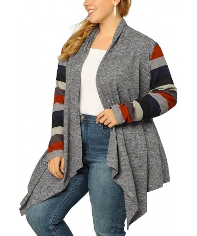 Women's Plus Size Cardigan Open Front Long Sleeve Lightweight 2023 Stripe Splicing Long Cardigans Gray $15.98 Sweaters