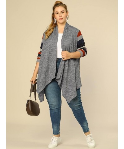 Women's Plus Size Cardigan Open Front Long Sleeve Lightweight 2023 Stripe Splicing Long Cardigans Gray $15.98 Sweaters