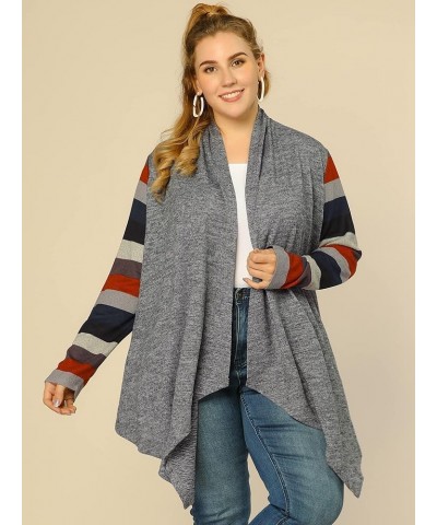 Women's Plus Size Cardigan Open Front Long Sleeve Lightweight 2023 Stripe Splicing Long Cardigans Gray $15.98 Sweaters