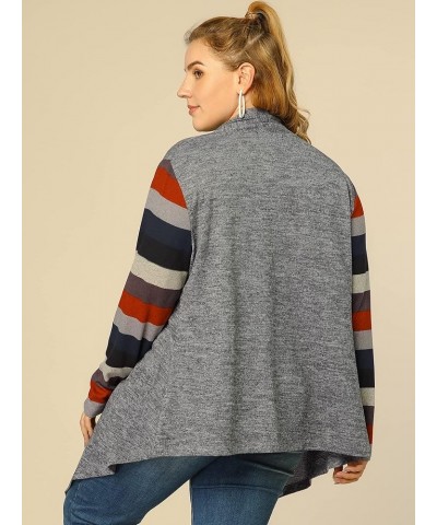 Women's Plus Size Cardigan Open Front Long Sleeve Lightweight 2023 Stripe Splicing Long Cardigans Gray $15.98 Sweaters