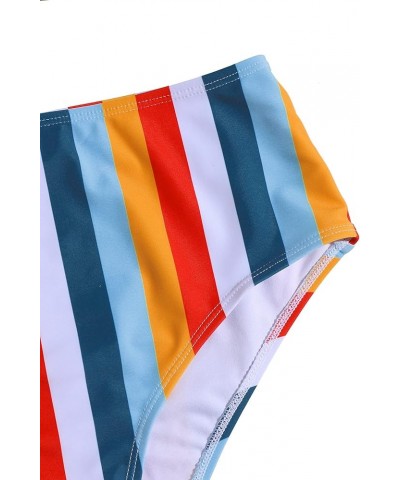 Women's Two Pieces Swimsuit Solid Color Tie Side Top High Waisted Bikini Set Stripe Multicolor $20.90 Swimsuits