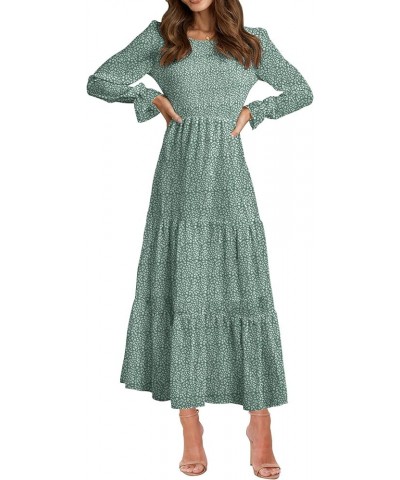 Women Casual Long Sleeve Crew Neck Fall Dress Bohemian Relaxed Fit Floral Flowy Maxi Dresses Tiered Cocktail Dress Floral Gre...