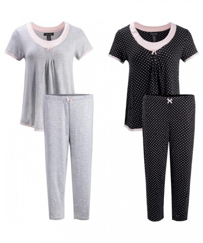 Women's 2 Pack Short Sleeve Top and Capri Pant Pajama Sleep Loungewear Set - Value Pack Dots $26.00 Sleep & Lounge