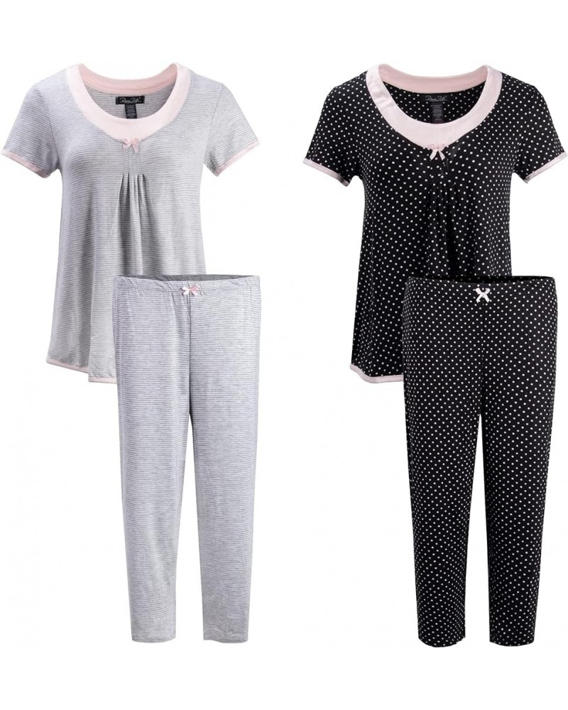 Women's 2 Pack Short Sleeve Top and Capri Pant Pajama Sleep Loungewear Set - Value Pack Dots $26.00 Sleep & Lounge