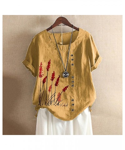 Women Floral Cotton Linen Shirt Boho Casual Loose T-Shirts Cute Tunic Tops 2023 Summer Spring Chic Ladies Blouses Yellow 5 $6...