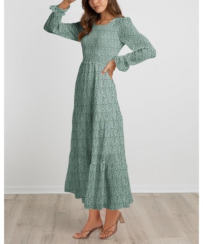 Women Casual Long Sleeve Crew Neck Fall Dress Bohemian Relaxed Fit Floral Flowy Maxi Dresses Tiered Cocktail Dress Floral Gre...