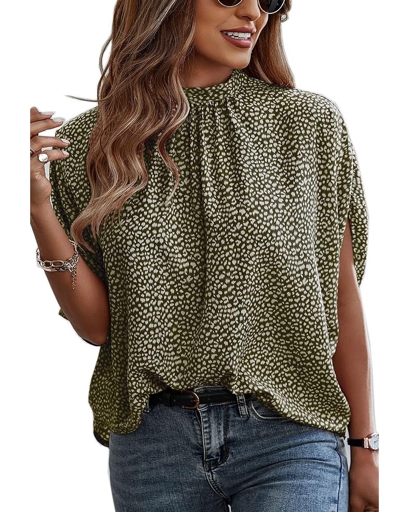 Womens Tops, Short Sleeve Casual Summer Top Solid Color Self Tie Loose Fit Drape Tunic Blouses Shirts 2323green $13.54 Tops