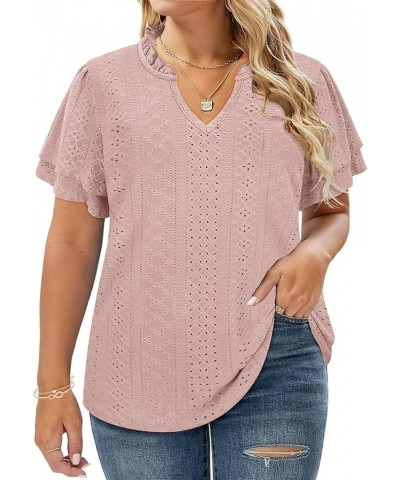 Plus Size Tops for Women Short Sleeve Tee Solid Crewneck/V Neck Tunic Loose Fit Tshirts Summer Blouse XL-5XL At312t-lp $17.35...