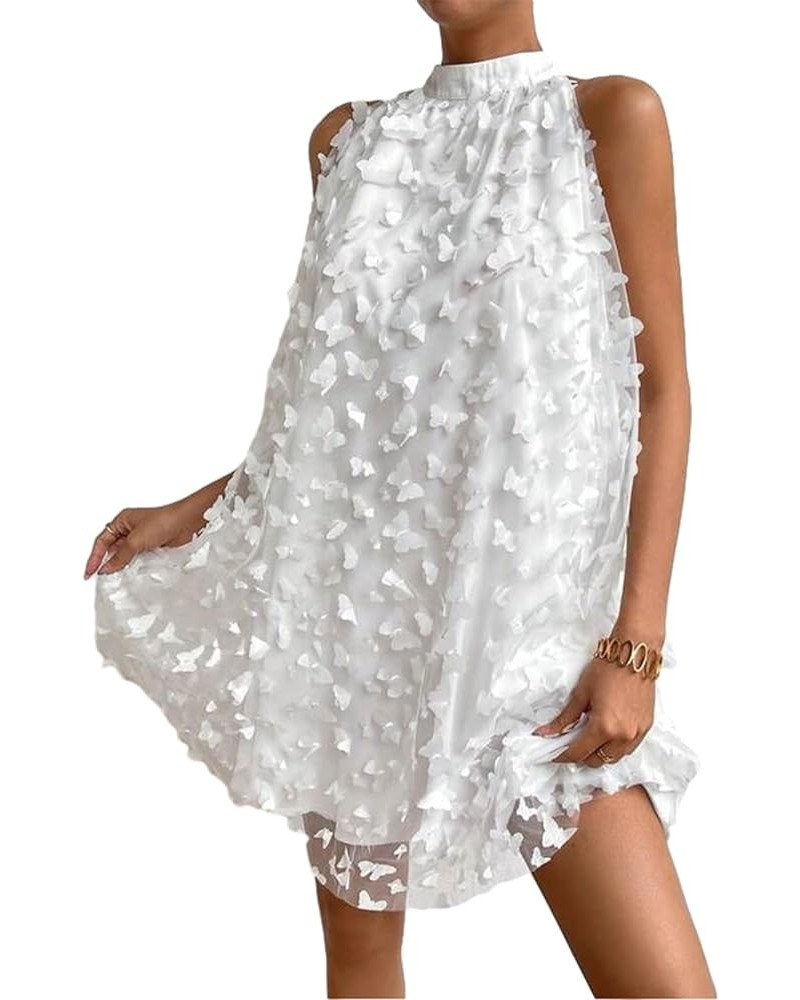 Dresses for Women Butterfly Appliques Mesh Overlay Halter Neck Dress Cocktail Mini Dress Evening Party Dress White $11.39 Dre...