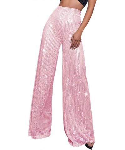 Sequin Pants Women,Women's Sparkle Sequin Wide Leg Pants Loose High Waist Shiny Party Clubwear Bling Glitter Trousers Pink $9...