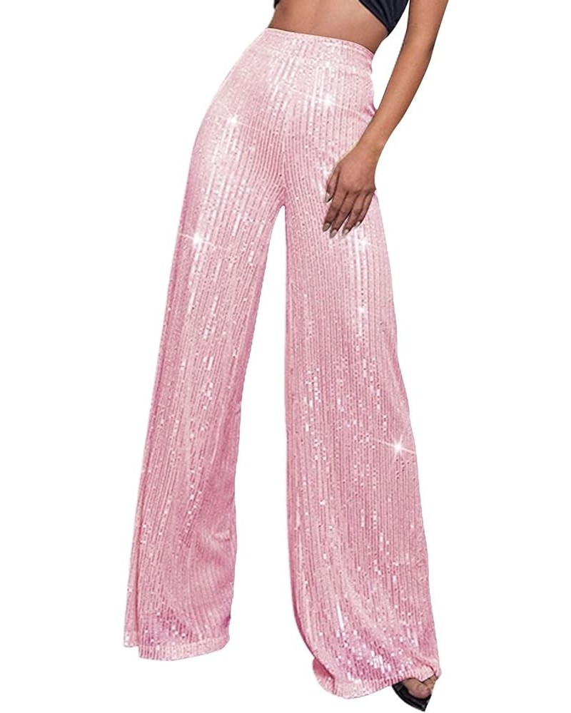 Sequin Pants Women,Women's Sparkle Sequin Wide Leg Pants Loose High Waist Shiny Party Clubwear Bling Glitter Trousers Pink $9...