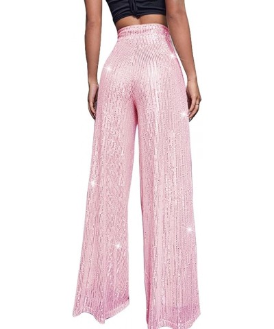 Sequin Pants Women,Women's Sparkle Sequin Wide Leg Pants Loose High Waist Shiny Party Clubwear Bling Glitter Trousers Pink $9...