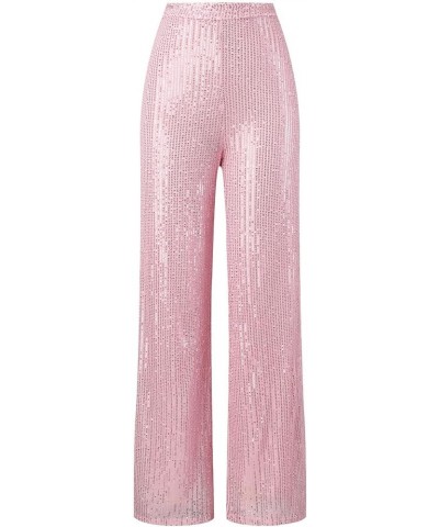 Sequin Pants Women,Women's Sparkle Sequin Wide Leg Pants Loose High Waist Shiny Party Clubwear Bling Glitter Trousers Pink $9...