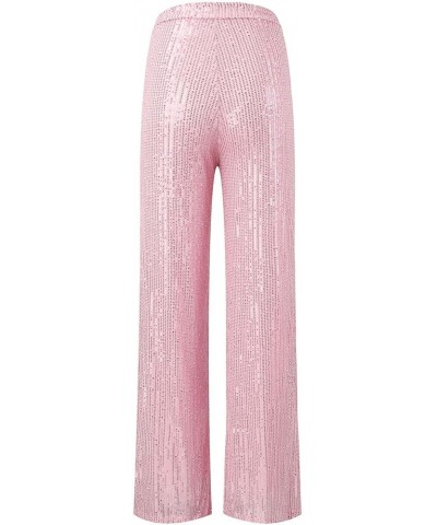 Sequin Pants Women,Women's Sparkle Sequin Wide Leg Pants Loose High Waist Shiny Party Clubwear Bling Glitter Trousers Pink $9...