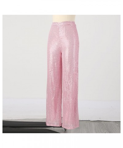 Sequin Pants Women,Women's Sparkle Sequin Wide Leg Pants Loose High Waist Shiny Party Clubwear Bling Glitter Trousers Pink $9...