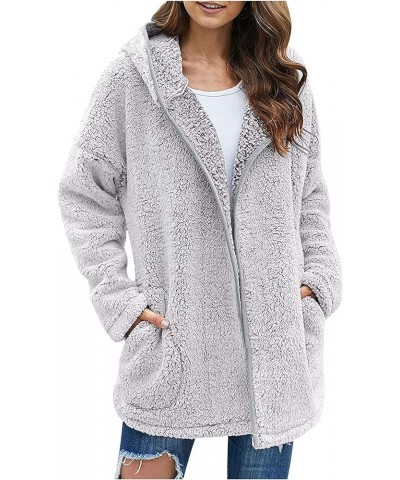 Womens Fuzzy Fleece Cardigans 2023 Winter Long Sleeve Solid Open Front Hooded Cardigans Jacket Coats Outerwear 04-gray $14.79...