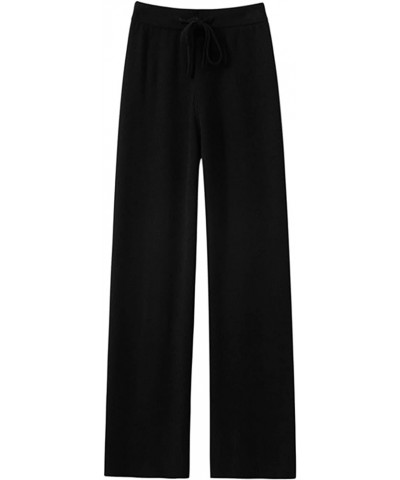 Women's Wide Leg Rib Knit Pants Tie Front Elastic Waist Sweater Pants Black $16.90 Pants