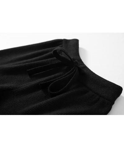 Women's Wide Leg Rib Knit Pants Tie Front Elastic Waist Sweater Pants Black $16.90 Pants