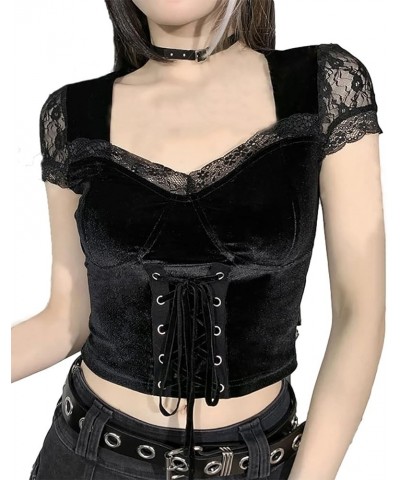 Black Gothic Summer Cropped T-Shirts Fashion Short Sleeve Halter T Shirts for Girls Women 06-goth Dark $12.71 T-Shirts