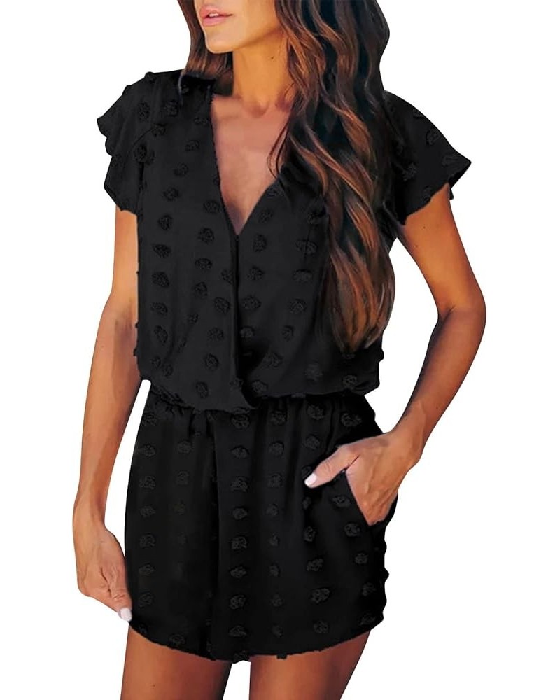 Women's Summer Casual Rompers Sleeveless Loose Outfits Spaghetti Strap Rompers Sleeveless Shorts Jumpsuits Women Black-4 $6.2...