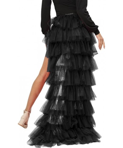 Women Tulle Tutu Long Princess Skirts See-Through Multi-Layer Ruffled Slit Mesh Cocktail Party Beach Skirts Black $14.90 Skirts