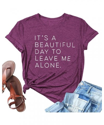 Leave Me Alone Letter Print T Shirts Cute Graphic Tees with Funny Saying for Women Casual Short Sleeve Tee Tops Novelty Shirt...