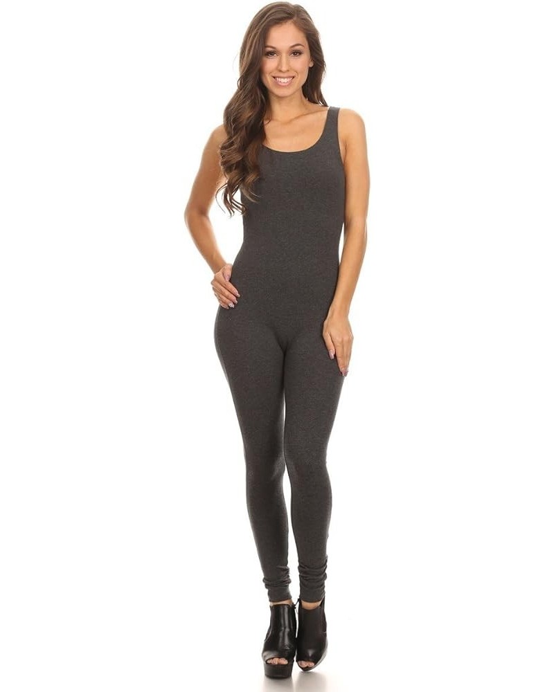 Women's Scoop Neck Sleeveless Stretch Cotton One Piece Jumpsuits Unitard Bodysuits(&Plus) Charcoal $7.26 Tanks