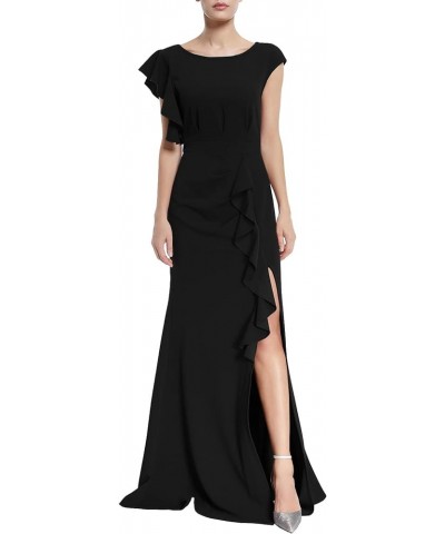 Long Formal Dresses for Women Wedding Guest Ruffle Sleeve Ruched Bodycon Fishtail Evening Gown Prom Dress Ball Gowns Black $3...