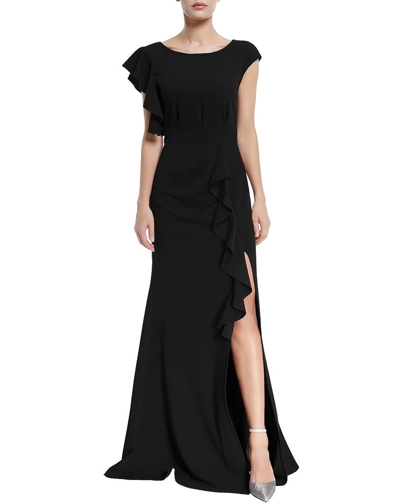 Long Formal Dresses for Women Wedding Guest Ruffle Sleeve Ruched Bodycon Fishtail Evening Gown Prom Dress Ball Gowns Black $3...