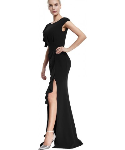 Long Formal Dresses for Women Wedding Guest Ruffle Sleeve Ruched Bodycon Fishtail Evening Gown Prom Dress Ball Gowns Black $3...