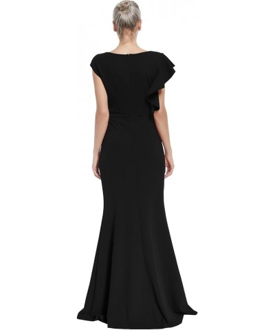 Long Formal Dresses for Women Wedding Guest Ruffle Sleeve Ruched Bodycon Fishtail Evening Gown Prom Dress Ball Gowns Black $3...