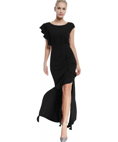 Long Formal Dresses for Women Wedding Guest Ruffle Sleeve Ruched Bodycon Fishtail Evening Gown Prom Dress Ball Gowns Black $3...