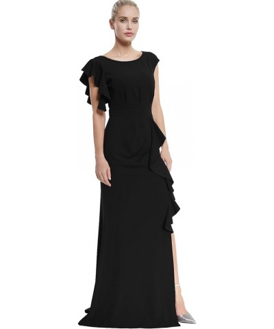 Long Formal Dresses for Women Wedding Guest Ruffle Sleeve Ruched Bodycon Fishtail Evening Gown Prom Dress Ball Gowns Black $3...