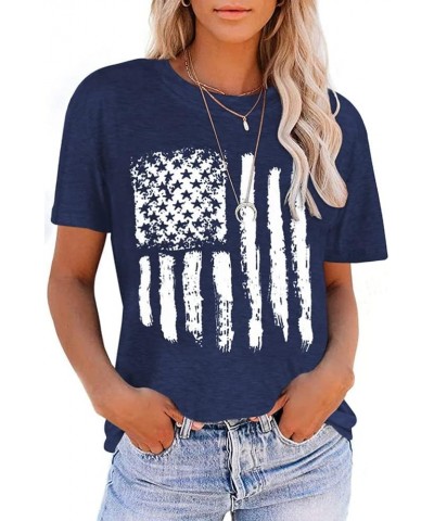 Women's American Flag Shirt Casual Fouth of July Print T-Shirts Summer Loose Patriotic Tee Tops Blue $11.59 T-Shirts