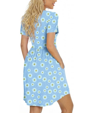 Women's 2024 Summer Short Sleeve Casual Dresses Hide Belly Fat Loose Fit Sundress with Pockets Blue Daisy $20.05 Dresses