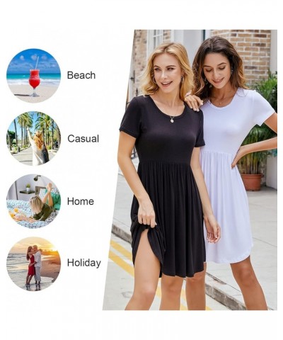 Women's 2024 Summer Short Sleeve Casual Dresses Hide Belly Fat Loose Fit Sundress with Pockets Blue Daisy $20.05 Dresses