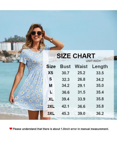 Women's 2024 Summer Short Sleeve Casual Dresses Hide Belly Fat Loose Fit Sundress with Pockets Blue Daisy $20.05 Dresses