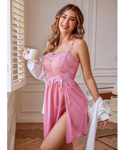 Women Lace Lingerie Babydoll Dress Strap Chemise Sleepwear Sexy Nighty S-XXL 0-pink $12.46 Lingerie