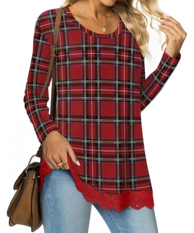 Women's Fall Long Sleeve Crewneck Tunic Tops Casual Sweatshirt for Leggings Crewneck-red Plaid $10.99 Hoodies & Sweatshirts