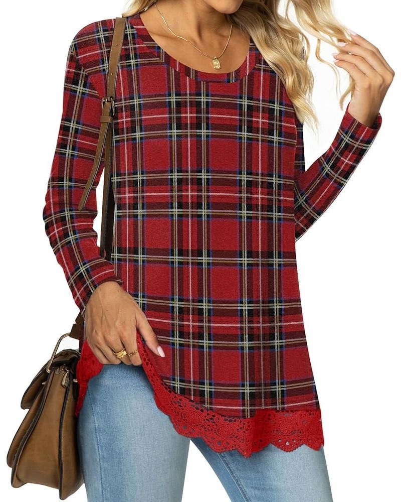 Women's Fall Long Sleeve Crewneck Tunic Tops Casual Sweatshirt for Leggings Crewneck-red Plaid $10.99 Hoodies & Sweatshirts