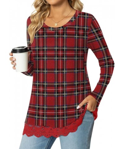 Women's Fall Long Sleeve Crewneck Tunic Tops Casual Sweatshirt for Leggings Crewneck-red Plaid $10.99 Hoodies & Sweatshirts