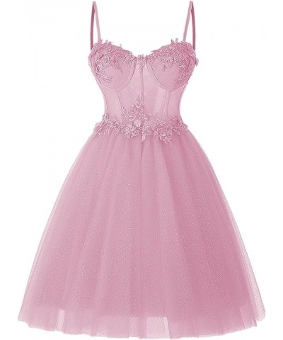 Sparkly Tulle Homecoming Dresses for Teens 2023 Short Sweetheart 3D Flowers Prom Party Gowns Pink $38.60 Dresses